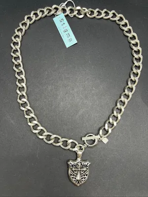 NWT Stigma Silver Tone Chunky Chain Necklace w Cross and Filigree Pendant thumbnail 1