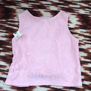 NEW NWT Vintage Y2K Fairy Dainty Coquette Pink Lace Tank Top Shirt Blouse Bows Slit Fitted Corset Sleeveless Made in USA thumbnail 6