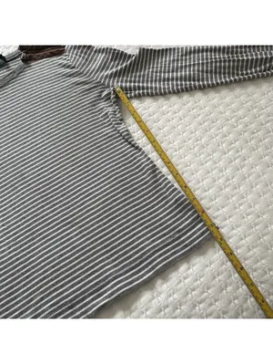 Lauren Ralph Lauren Large L Gray White Striped Long Sleeve T Shirt Brown Patches thumbnail 6