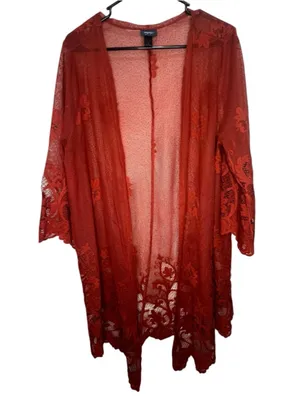 Daytrip Burnt Orange Boho Lace Duster Kimono Cardigan thumbnail 1