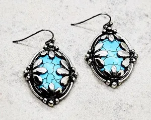 Oval Shaped Boho Turquoise Earrings Blue thumbnail 1