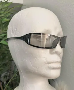 Unisex Retro Futuristic Rectangular Wraparound Rimless Sunglasses Silver Grey Clear Vintage 90 w/ screw metal screws accents sporty streetwear #goth #grunge thumbnail 1
