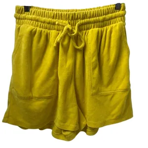 Zenana Yellow Terry Cloth Drawstring Shorts‎ High Rise Pockets TP-5128AB Large thumbnail 1