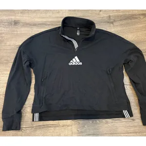 Adidas Women's Black 3-Stripes Cropped Quarter-Zip Sweatshirt Size Large‎ thumbnail 2