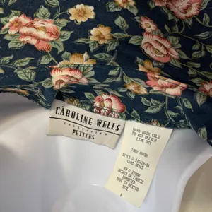 Vintage 90s Caroline Wells Ditsy Floral Cottagecore Button Front Midi Dress 8 thumbnail 3