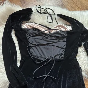 LUCY IN THE SKY Evelina Lace Bust Velvet Black Velvet Mini Dress thumbnail 6