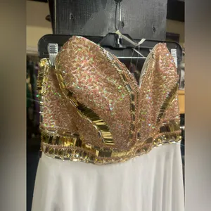 Gold and White Strapless Gown fits about a size 11/12 thumbnail 2