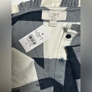 LOFT‎ Buffalo Check Plaid Pullover Shirt Blue White Flannel 1/4 Button Up New M thumbnail 7