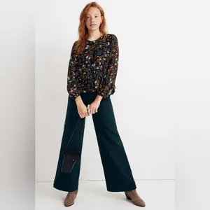 Madewell Sheer-Sleeve Ruffle Peplum Top Blouse in Black Finch Floral‎ Size Large thumbnail 3