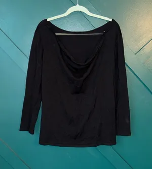 Fabletics Emerson Sweater Black Long-Sleeve Open-Back Tee thumbnail 1