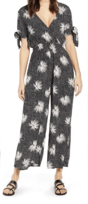 Billabong Black White Polka Dot Floral Jumpsuit Women's Small thumbnail 1