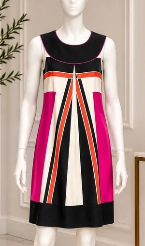 Shoshanna Women Dress Geometric Colorblock Sleeveless Shift Pink Black Size 0 thumbnail 1