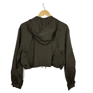Girlfriend Collective Windbreaker Jacket Women XS Green Full Zip Hoodie Crop NWT thumbnail 2