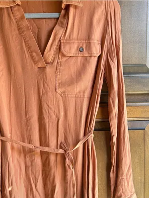 🌸No Comment long-sleeve peach V-neck shirt dress Size small thumbnail 4