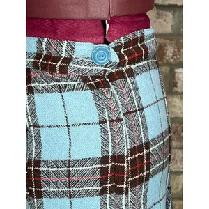 skirt plaid A-line blue brown red metal zipper 1950s thumbnail 6