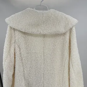 Scoop NYC Women's Cozy Cream Teddy coat Sherpa mid calf L new shawl collar thumbnail 3