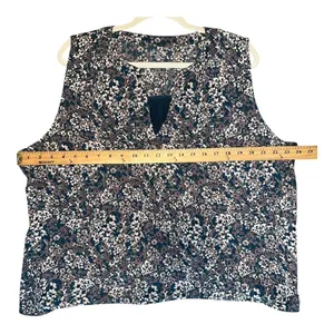 Loft Floral Print‎ Split V Neck Sleeveless Blouse, XL thumbnail 4