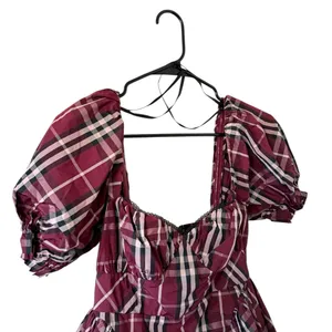 Anthropologie Maeve Red Tartan Plaid Puff Sleeve Mini Dress thumbnail 4