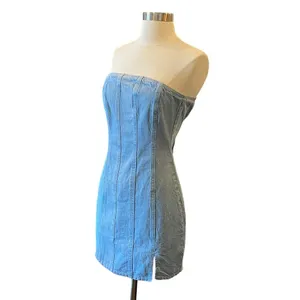 Asos Strapless Denim Mini Dress With Slit Hem thumbnail 4