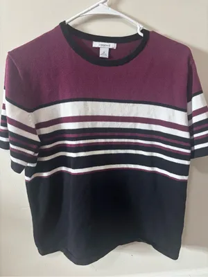Dressbarn Burgundy and Black Striped Knit Top thumbnail 1