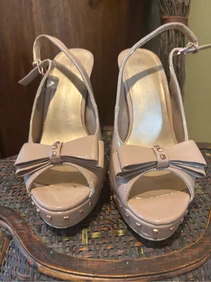 LC Lauren Conrad Blush Patent Peep-Toe Slingback Heels with Bow thumbnail 3