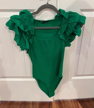 Green ZARA Ruffle Sleeve Bodysuit thumbnail 1