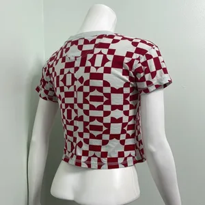 Free People FP Movement geometric red short sleeve cropped tee size XS thumbnail 5