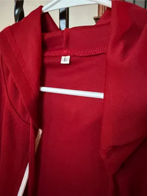 Women’s L - Red Zip-Up Hoodie with White Sleeve Stripes thumbnail 2