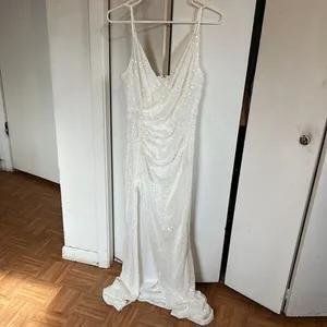 Bella and Bloom Take My Hand White Sequin Slit Maxi Dress Formal Bridal Prom L thumbnail 4
