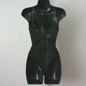 BodyRage Witchy MobWife Goth Dark Romance Sheer Lace Halter Bodysuit S/M Black thumbnail 4