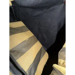 Fendi Brown Black Striped Tote Bag Brown Leather Trim Zip Gold Hardware‎ READ L thumbnail 7
