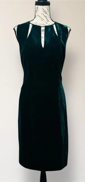 Elie Tahari Green Velvet Sheath Sleeveless Dress‎ Cutout Autumn Wedding Guest thumbnail 1