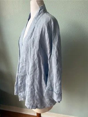 Andrea Jovine Women’s Blue Linen Kimono Cardigan Open Front Size Medium thumbnail 4