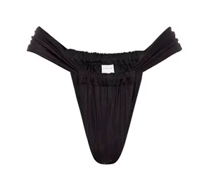GOOD AMERICAN Shine Ruched Bikini Bottom In Black001 Size 3 (US L) NWT Reg $55 thumbnail 1