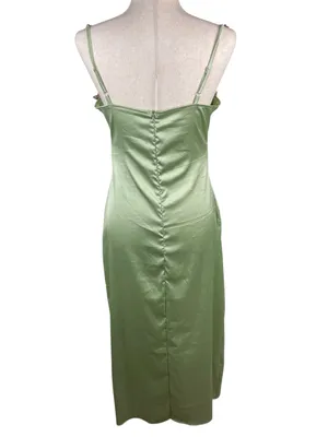 Y2K Fairycore Green Satin Slip Maxi Dress Size Medium Flower Strap Bodycon thumbnail 3