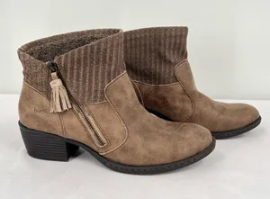 b.o.c. Born Bendell Taupe Faux Leather Knit Collar Tassel Ankle Booties 9M thumbnail 1