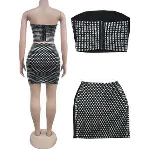 NWT Sequin Rhinestone Tube Top and Mini Skirt Two Piece Set Black Silver Med‎ thumbnail 5
