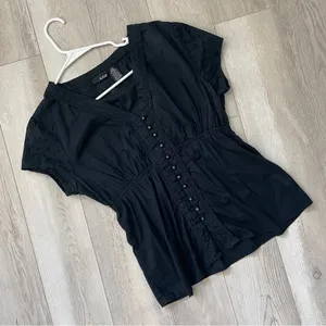 a.n.a Y2K Peasant Top cotton v neck babydoll womens Black (large) vintage casual retro thumbnail 1