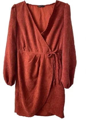 Simplee Maroon Long Sleeve Textured Mini Dress thumbnail 1