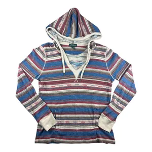 Lauren Jeans Co Ralph Lauren S Striped Southwest Hoodie Blue Red Pullover Baja thumbnail 1