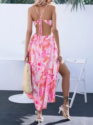 Pink Floral Maxi Dress with Spaghetti Straps thumbnail 2