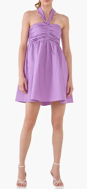 Endless Rose Lilac Halter Ruched Babydoll Mini Dress Size Medium thumbnail 1