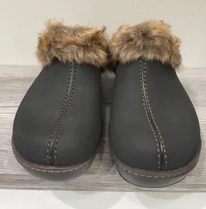Crocs Gretel Black Faux Fur Lined Clog Mules Wedge Heel Womens Size 9‎ thumbnail 1