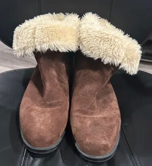 Ellen Tracy Brown Suede Boots with Faux Fur Trim thumbnail 1
