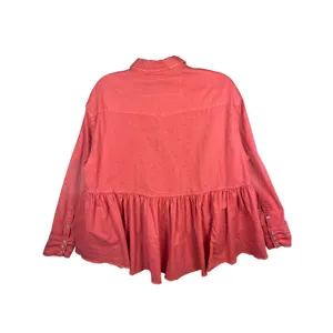 We The Free People Distressed Pink Western Peplum Snap Front Cotton Shacket SM thumbnail 3