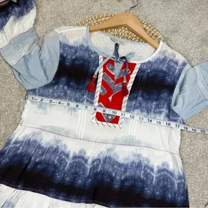 John Mark Ombre Tie Dye Tiered Blouse Tunic Peasant Tassel Artsy Bell Sleeve M thumbnail 14