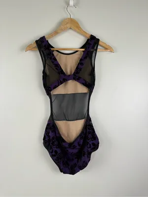 Kandi Kouture Black & Purple Floral Velvet Mesh Leotard Size AXS thumbnail 3