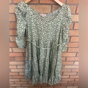 BY TIMO Green Garden Floral Print Jacquard Woven Viscose Tiered Dress XS thumbnail 3