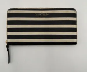 Kate Spade New York Cedar Street Stripe Lacey Zip Around Wallet Black Cream thumbnail 1