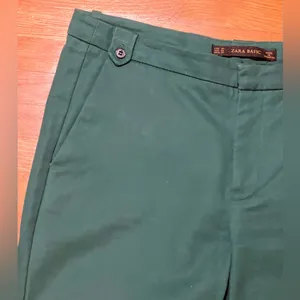 ZARA Green‎ Cotton Stretch Cropped Ankle Pants Button Details Size 4 1628/225 thumbnail 4